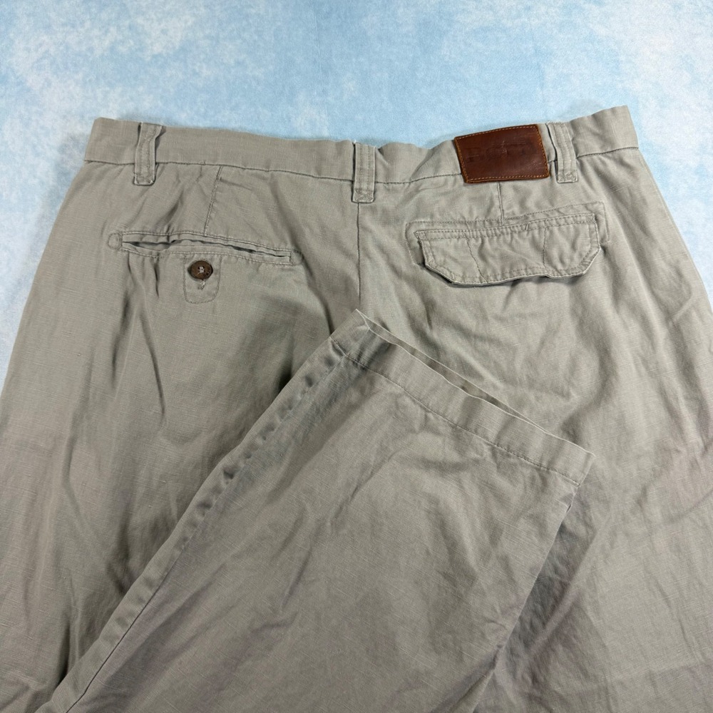 Born Linen Blend Trousers Mens 36x30 Gray Tan Excellent Straight Leg Pants
